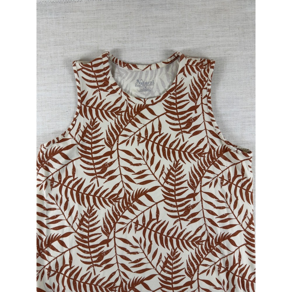 Natural Reflections Womens Large Rust Tropical Fern Leaf Sleeveless Shift Dress - Picture 2 of 7